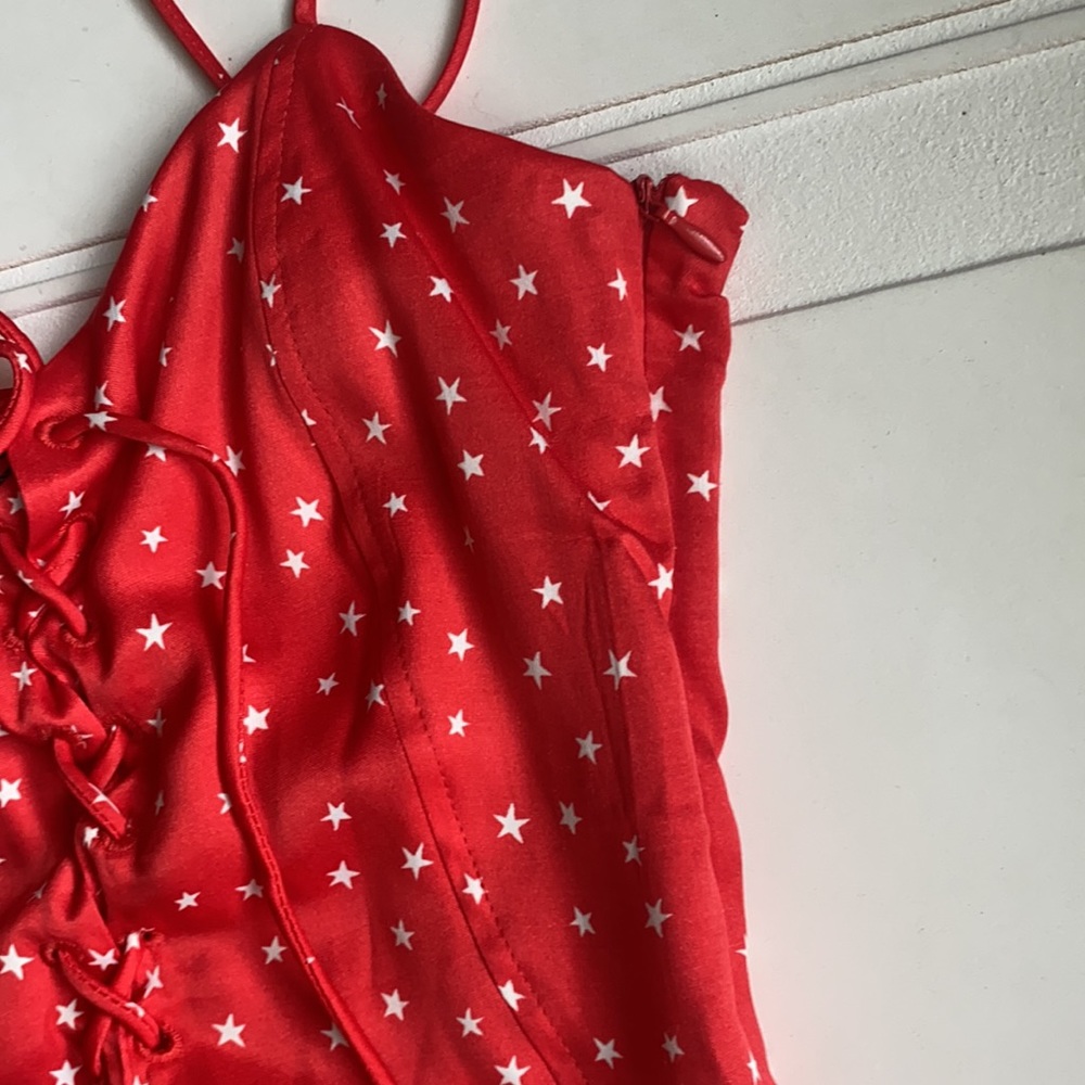 NWT Zara Red Star Printed Satin Effect Bodysuit Size S - Picture 7 of 8